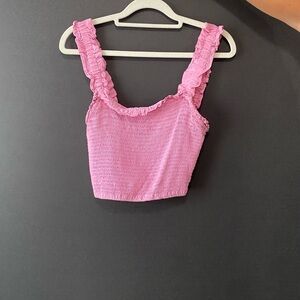 Pink Forever 21 Cropped & Ribbed Frilly Tank Top Size M
